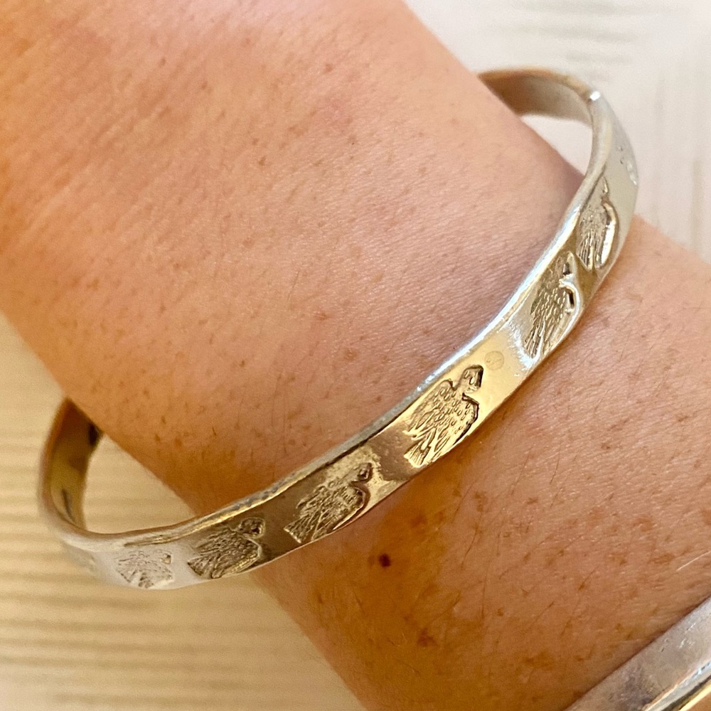 SOLD Vintage Mexico Sterling Plated Southwestern Bird Stamped Bracelet